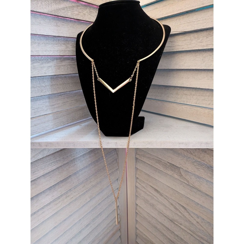 Bansri‎ Gold Tone Layered Chevron Bar Y-Necklace Choker Geometric Jewelry